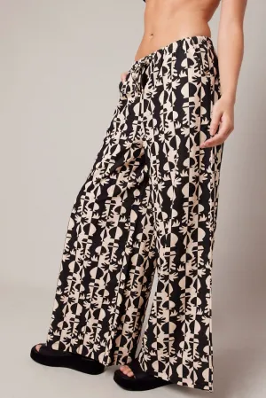 Black Abstract Wide Leg Pants High Rise