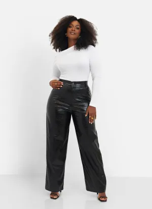 Rumi Vegan Leather Croc Wide Leg Pants