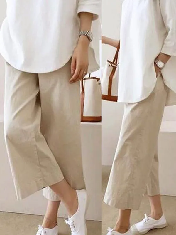 5 Colors Line Loose Casual Plus Size Wide-Leg Pants