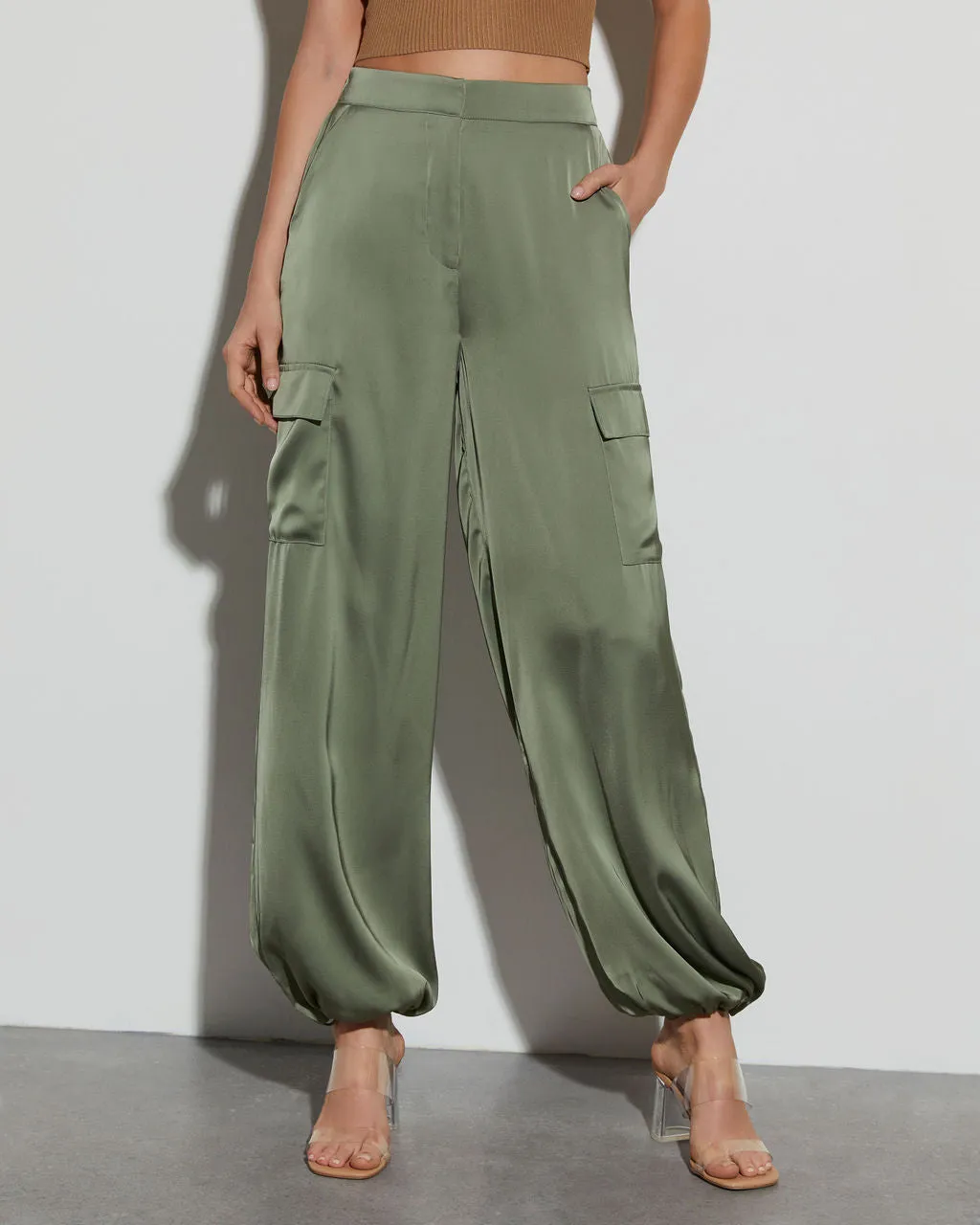 Alana Pocketed Satin Cargo Joggers