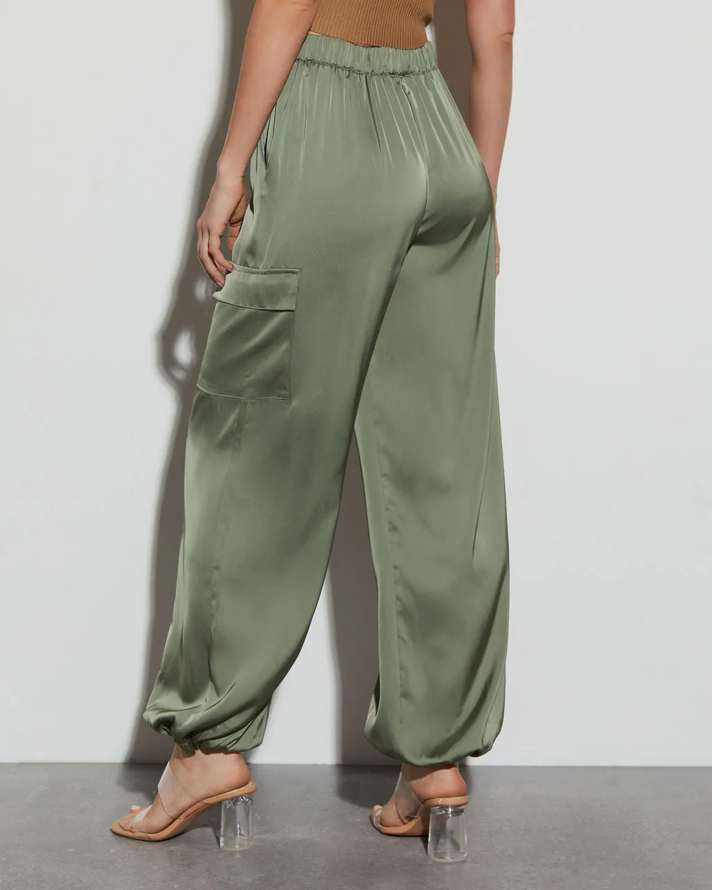 Alana Pocketed Satin Cargo Joggers