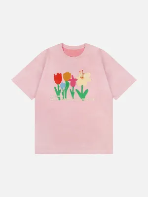 AlanBalen® - Floral Flock Embroidered Suede Tee