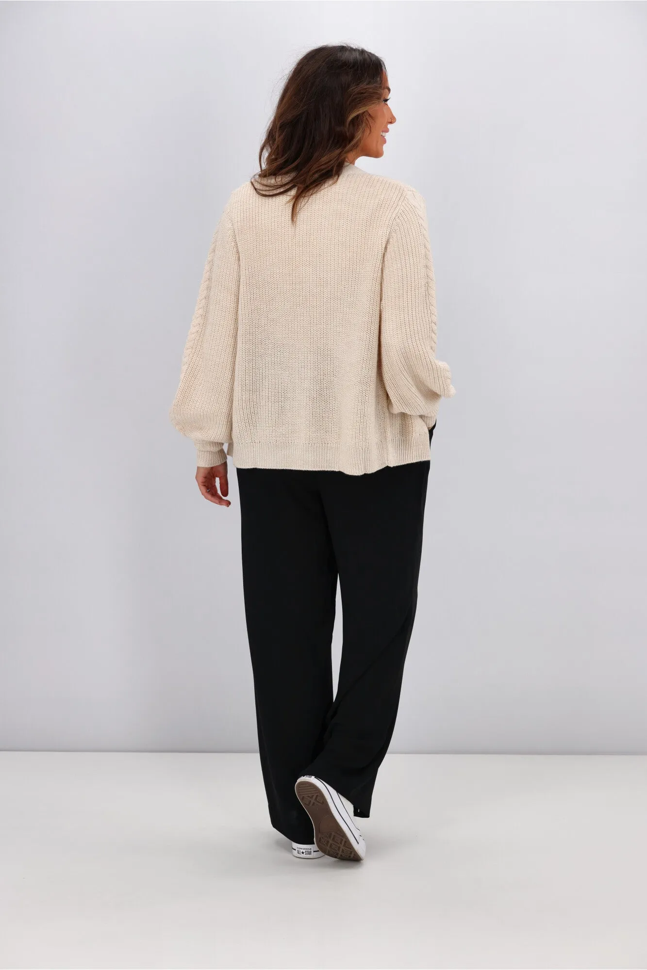 Alpine By Shine On Camille Merino Cable Knit Cardigan Oatmeal