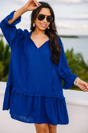 Always In The Lead Ocean Blue Linen Dress