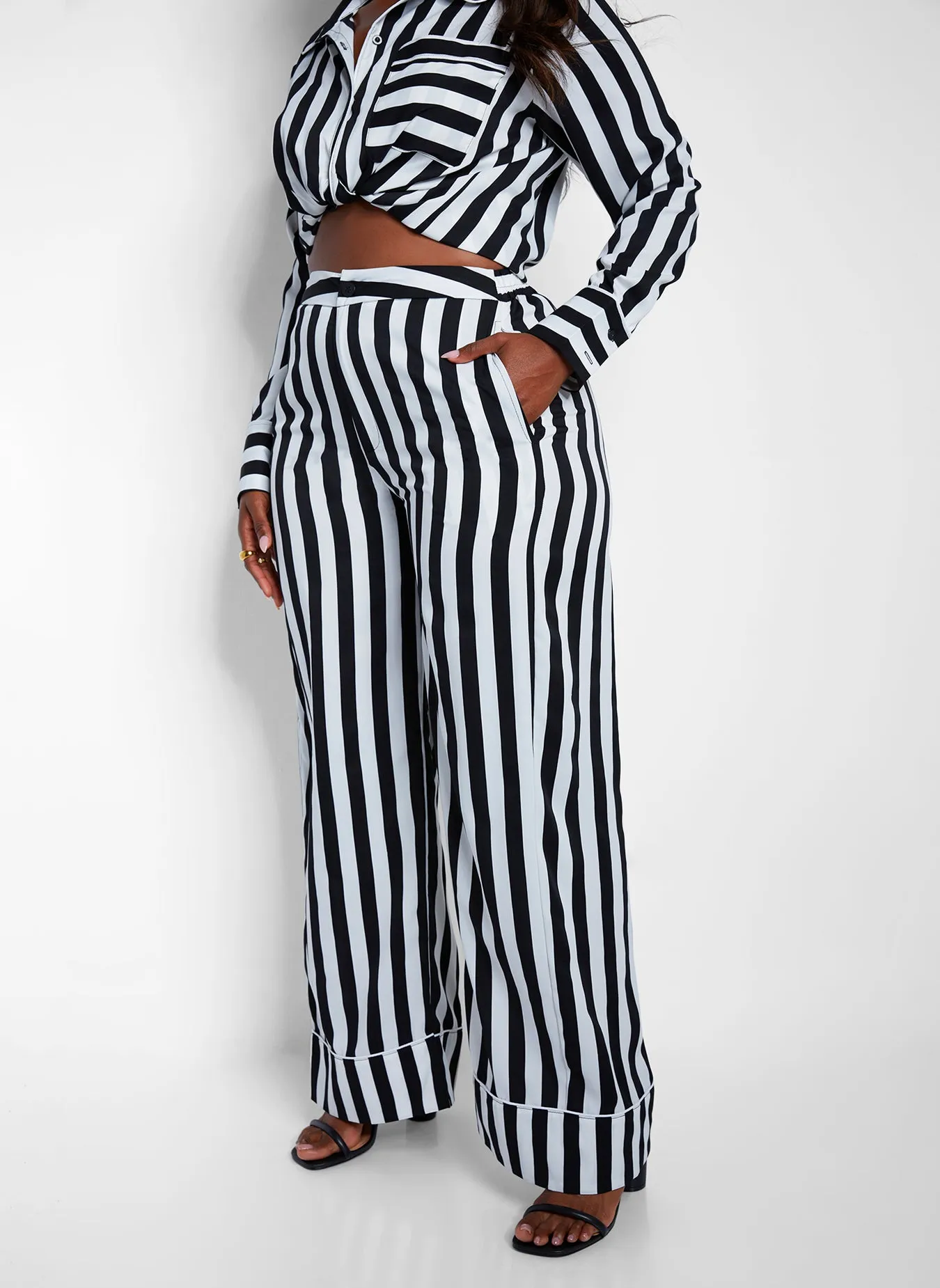 Anita Striped Wide Leg Pants W. Pockets