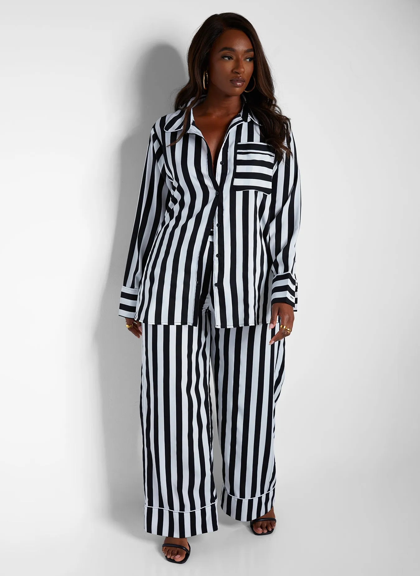 Anita Striped Wide Leg Pants W. Pockets