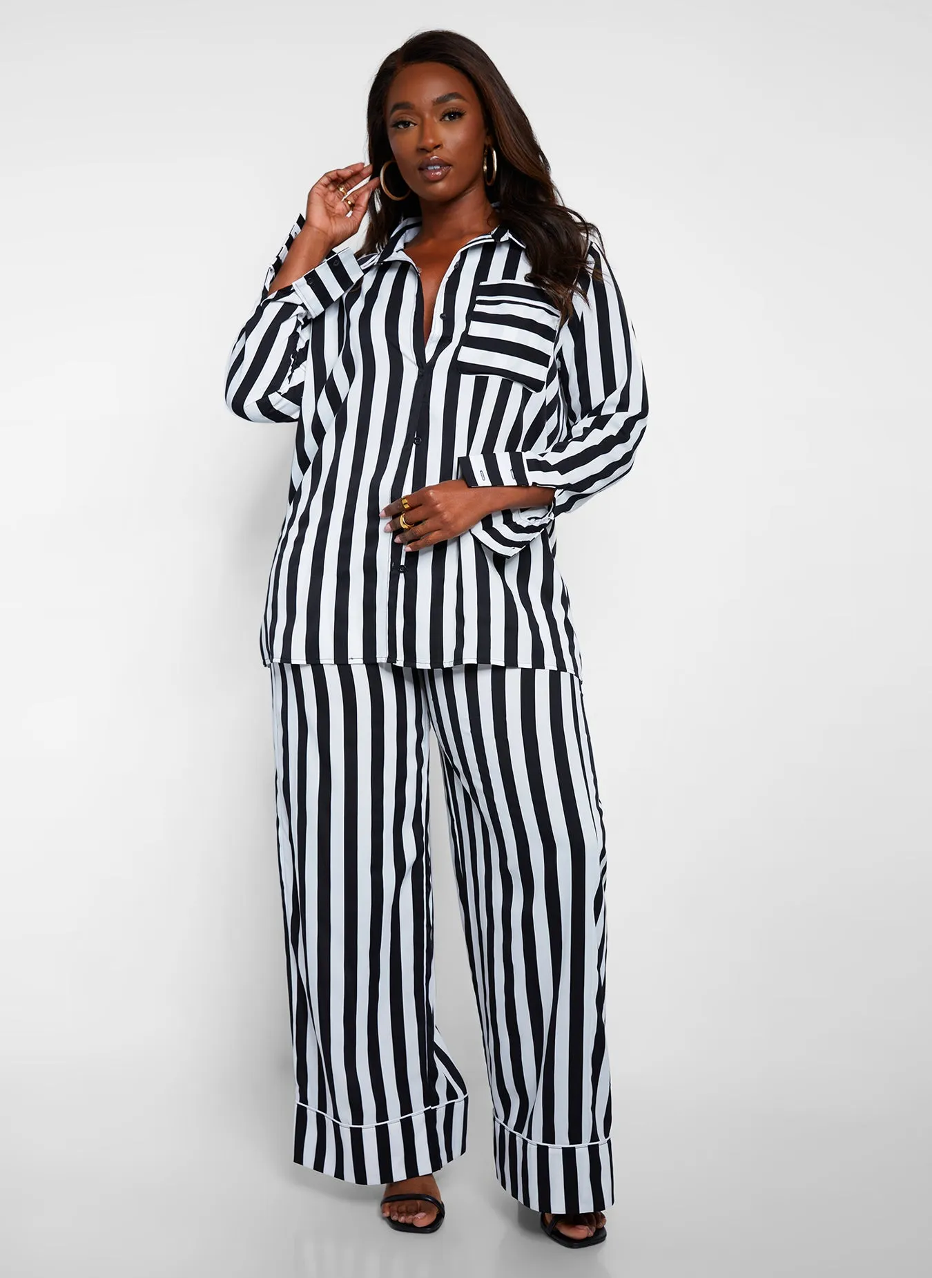 Anita Striped Wide Leg Pants W. Pockets