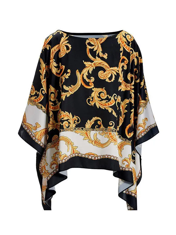 Batwing Sleeves Loose Printed Round-neck Blouses&shirts Tops