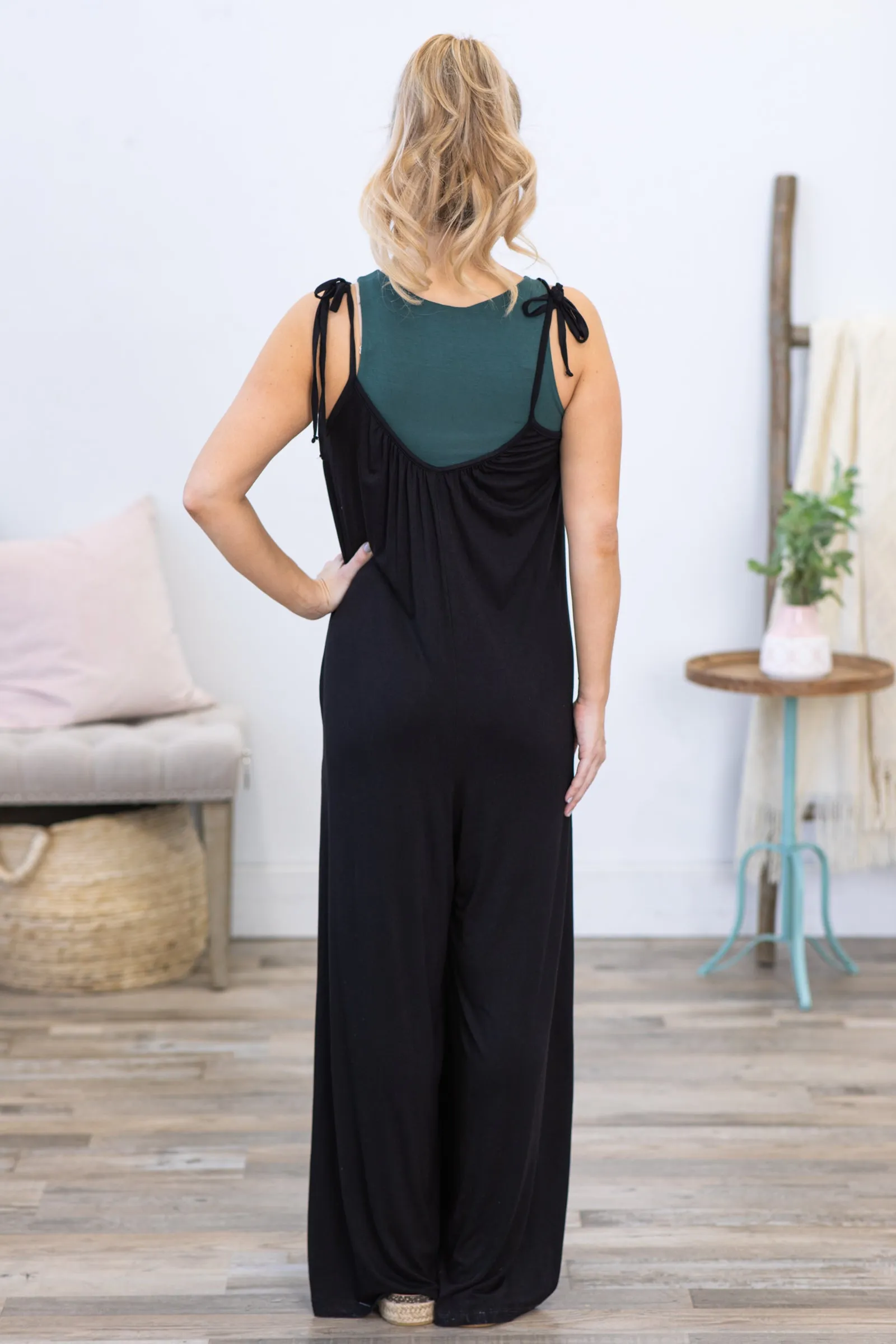 Black Adjustable Strap Flowy Jumpsuit