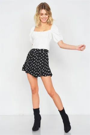 Black & White Polkadot Frill Flare Mini Chic Pleated Shorts /1-1-1