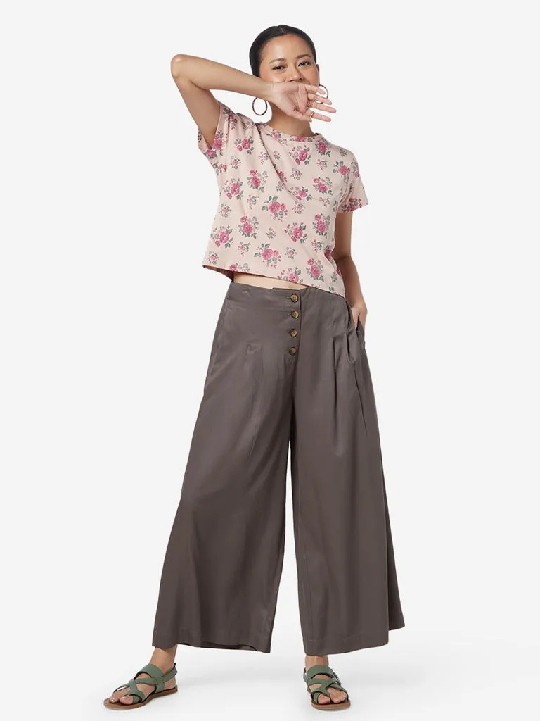 Bombay Paisley Peach Rose Print Crop-Top