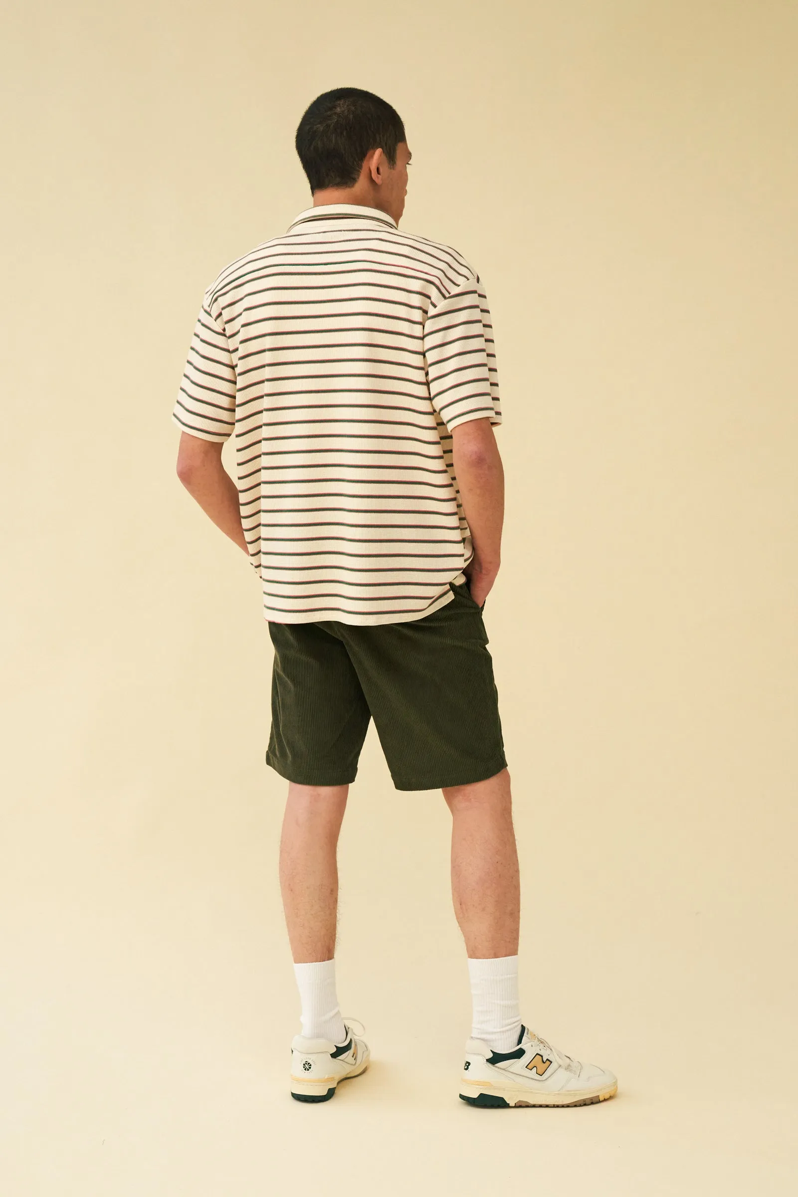 bound 'Ecru Stripe' Waffle Polo Shirt