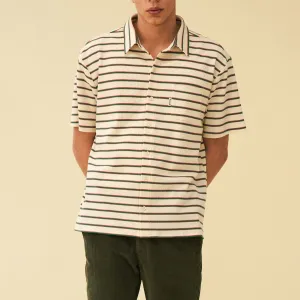 bound 'Ecru Stripe' Waffle Polo Shirt