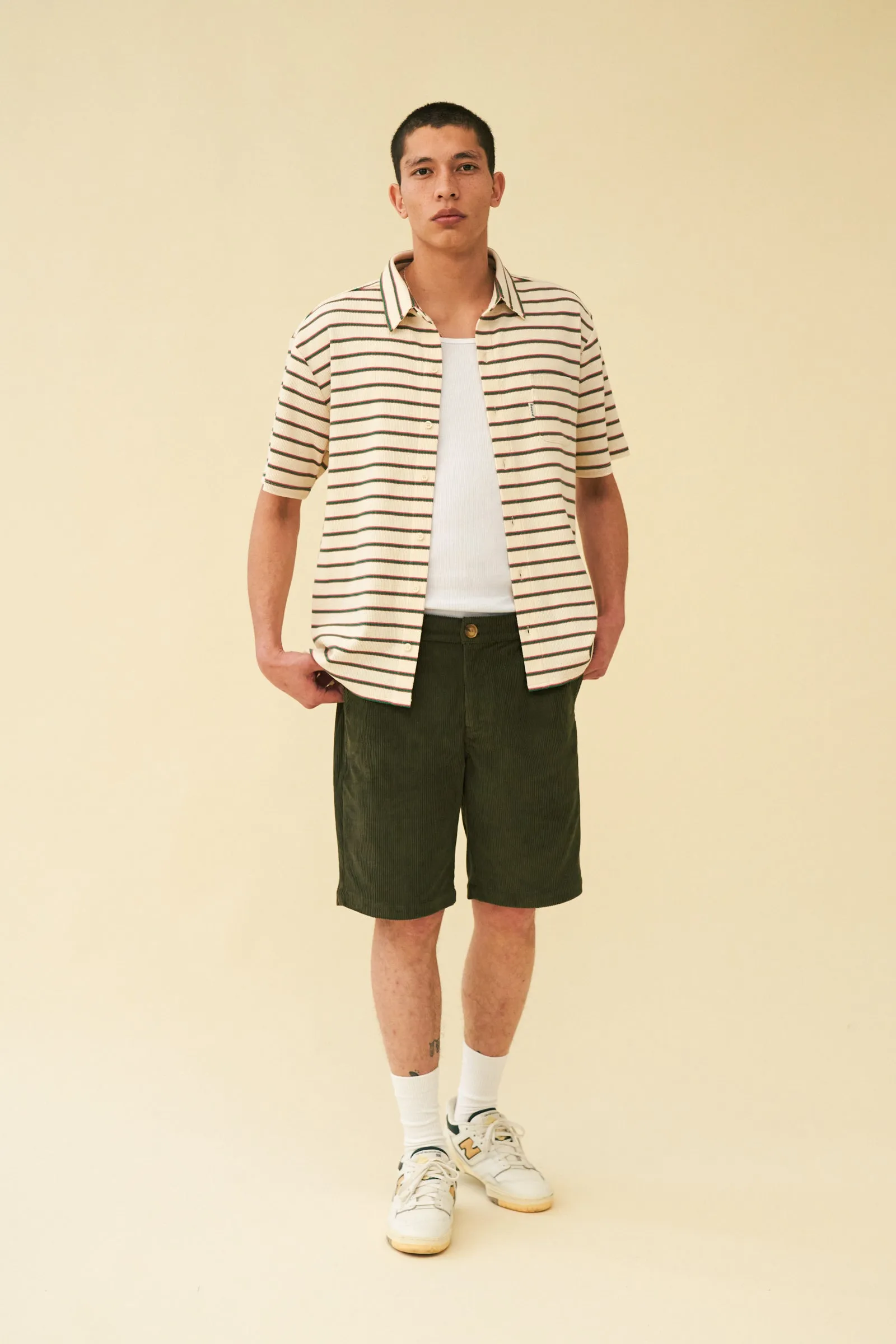 bound 'Ecru Stripe' Waffle Polo Shirt