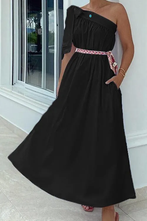 Bow Tie One Shoulder Maxi Dress