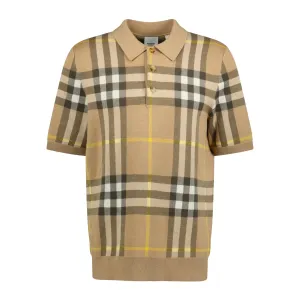 BURBERRY'Wellman' Check Wool Polo Beige