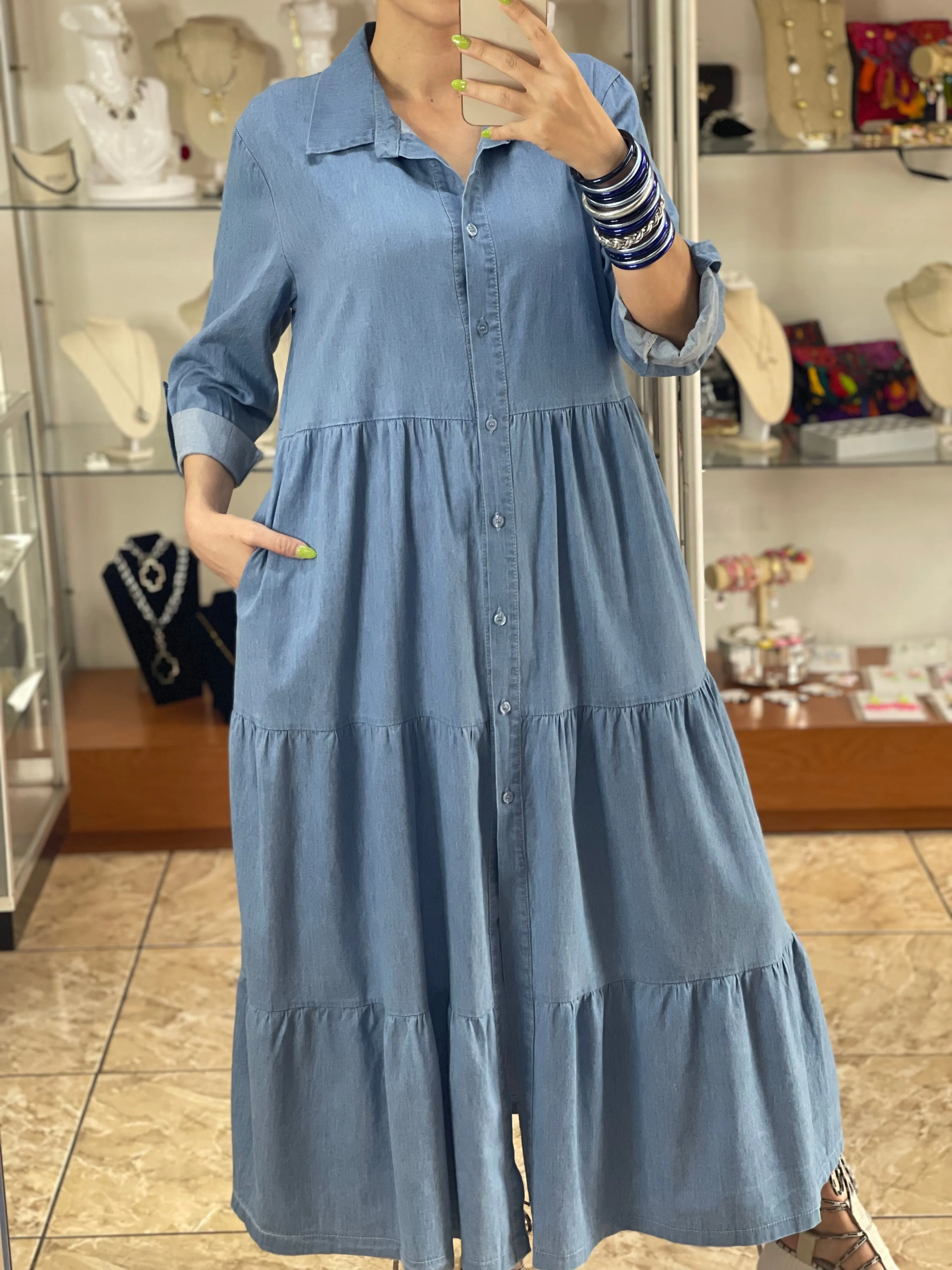 Button Down Maxi Denim Dress