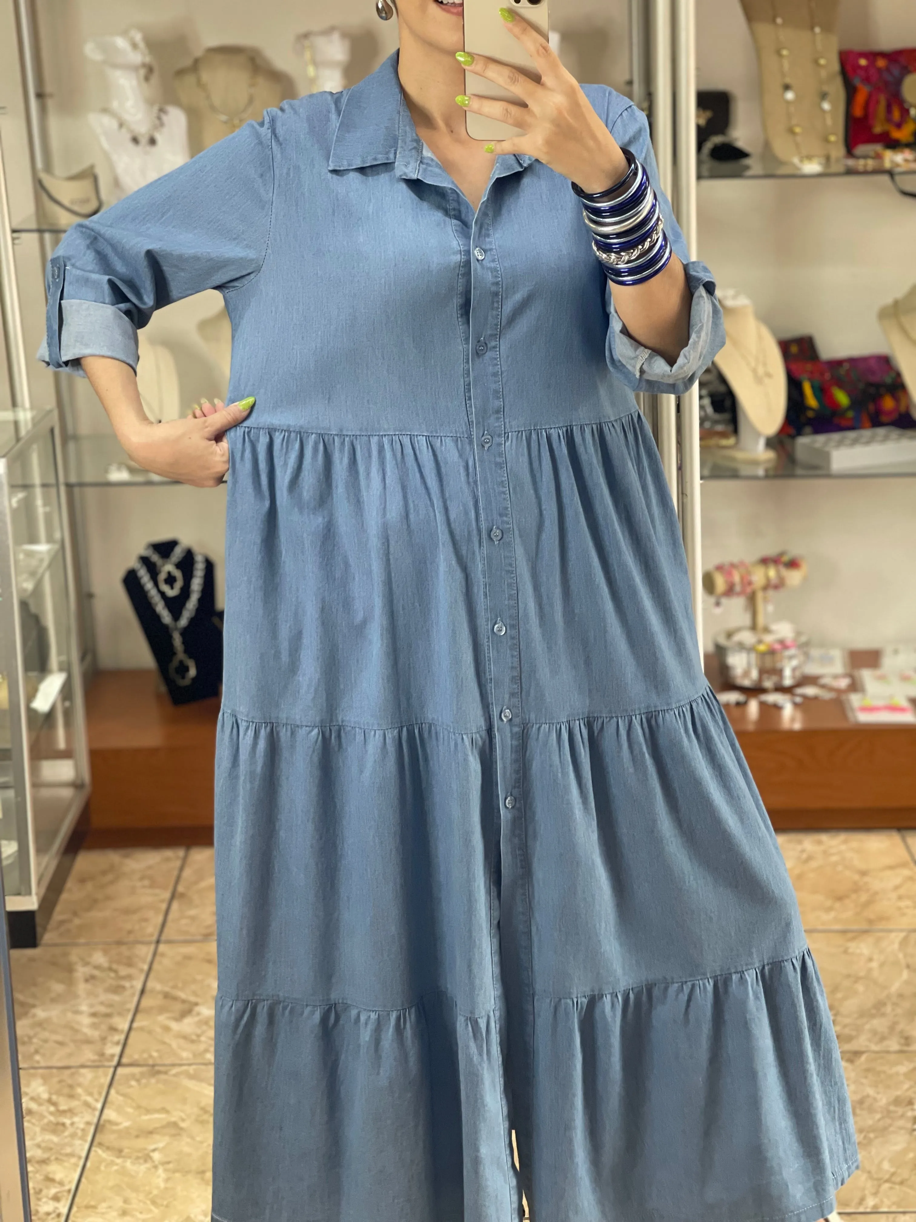 Button Down Maxi Denim Dress