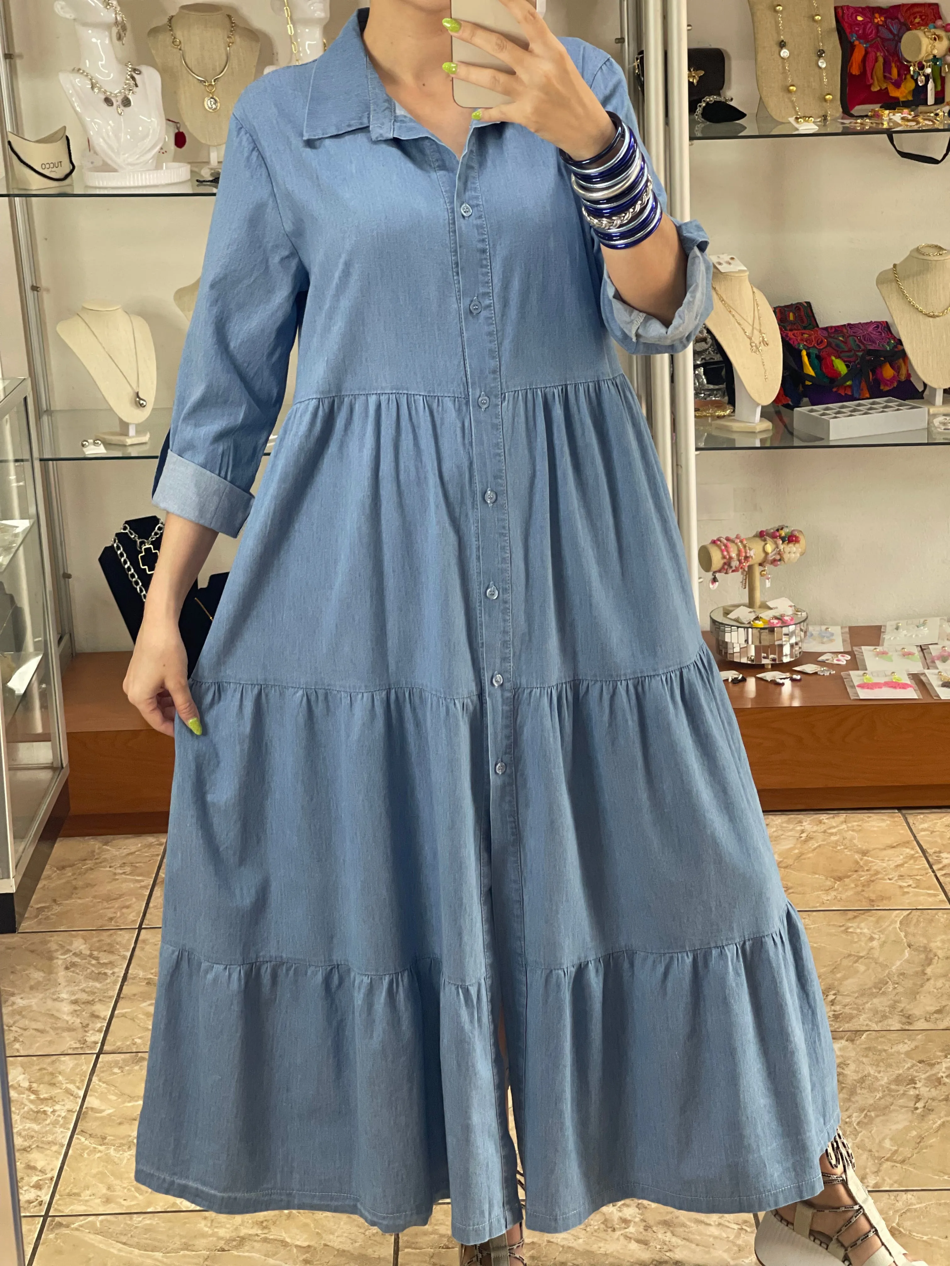 Button Down Maxi Denim Dress