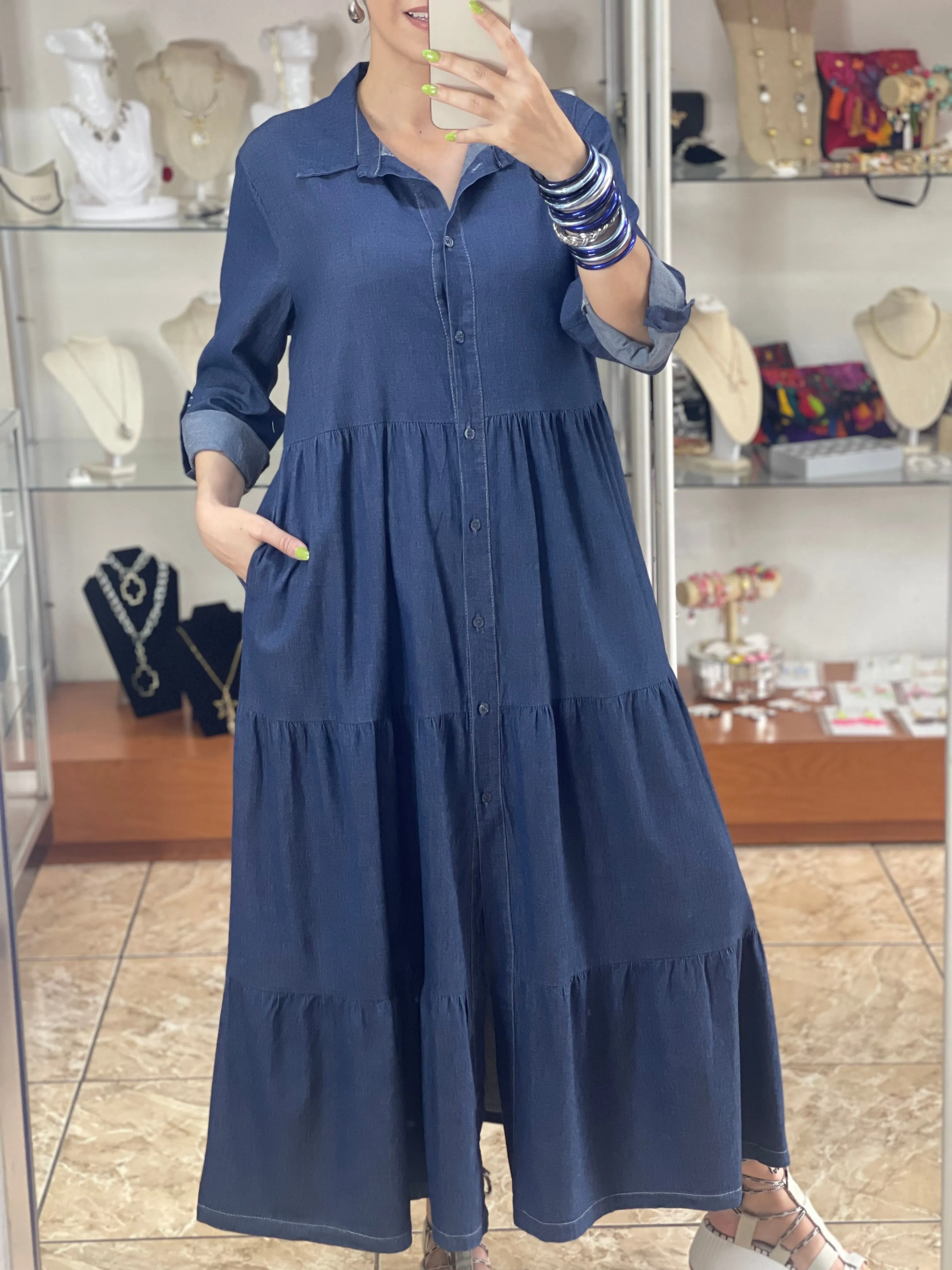 Button Down Maxi Denim Dress