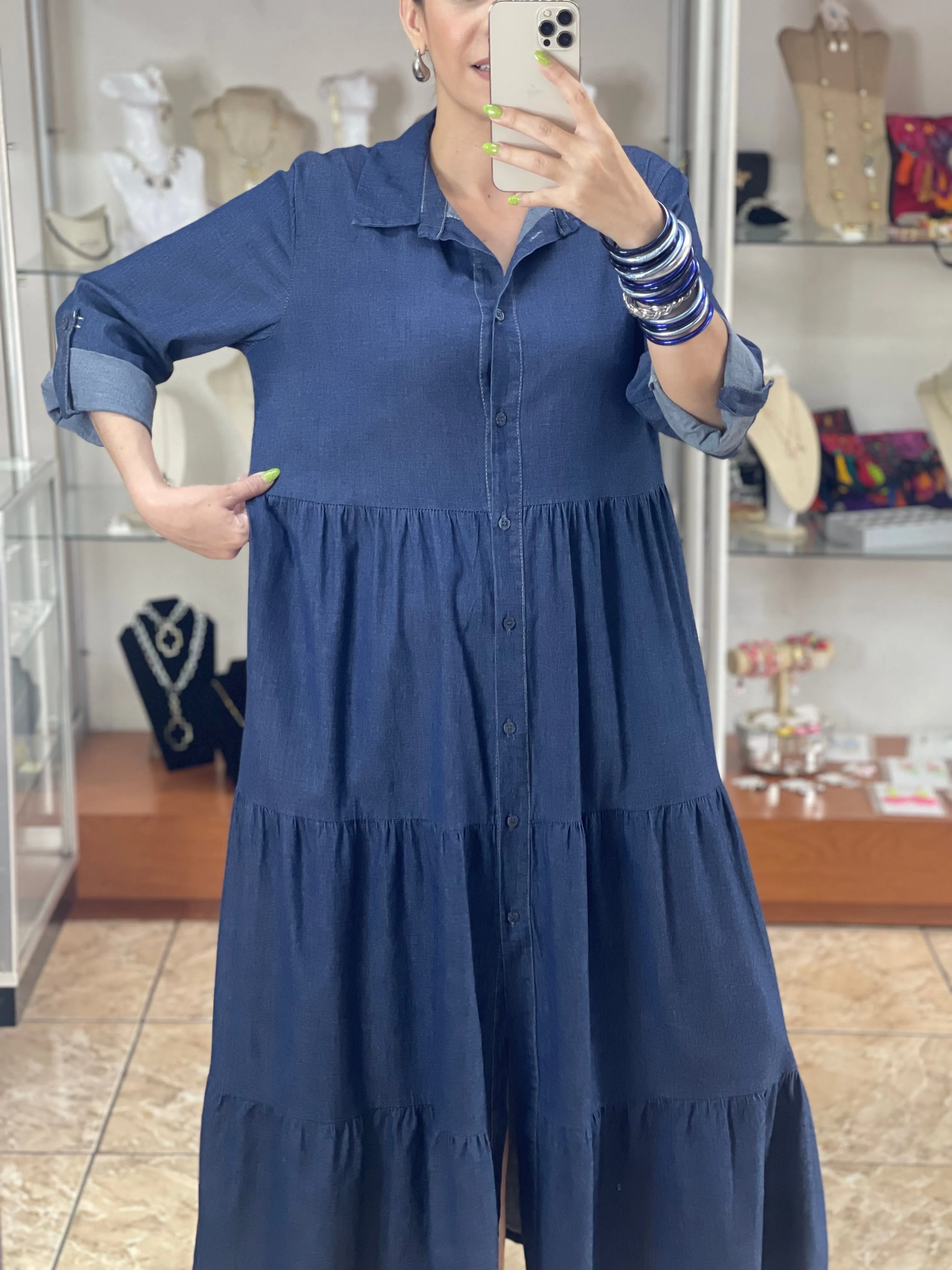 Button Down Maxi Denim Dress