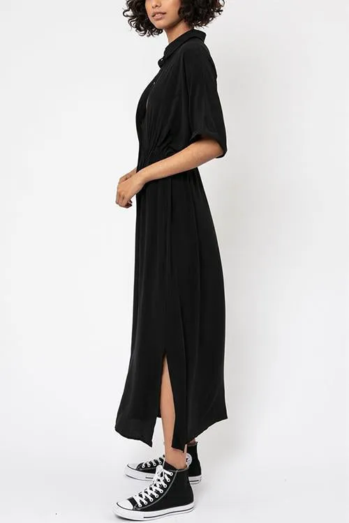 Button Pockets Elastic Waist Cover Dress