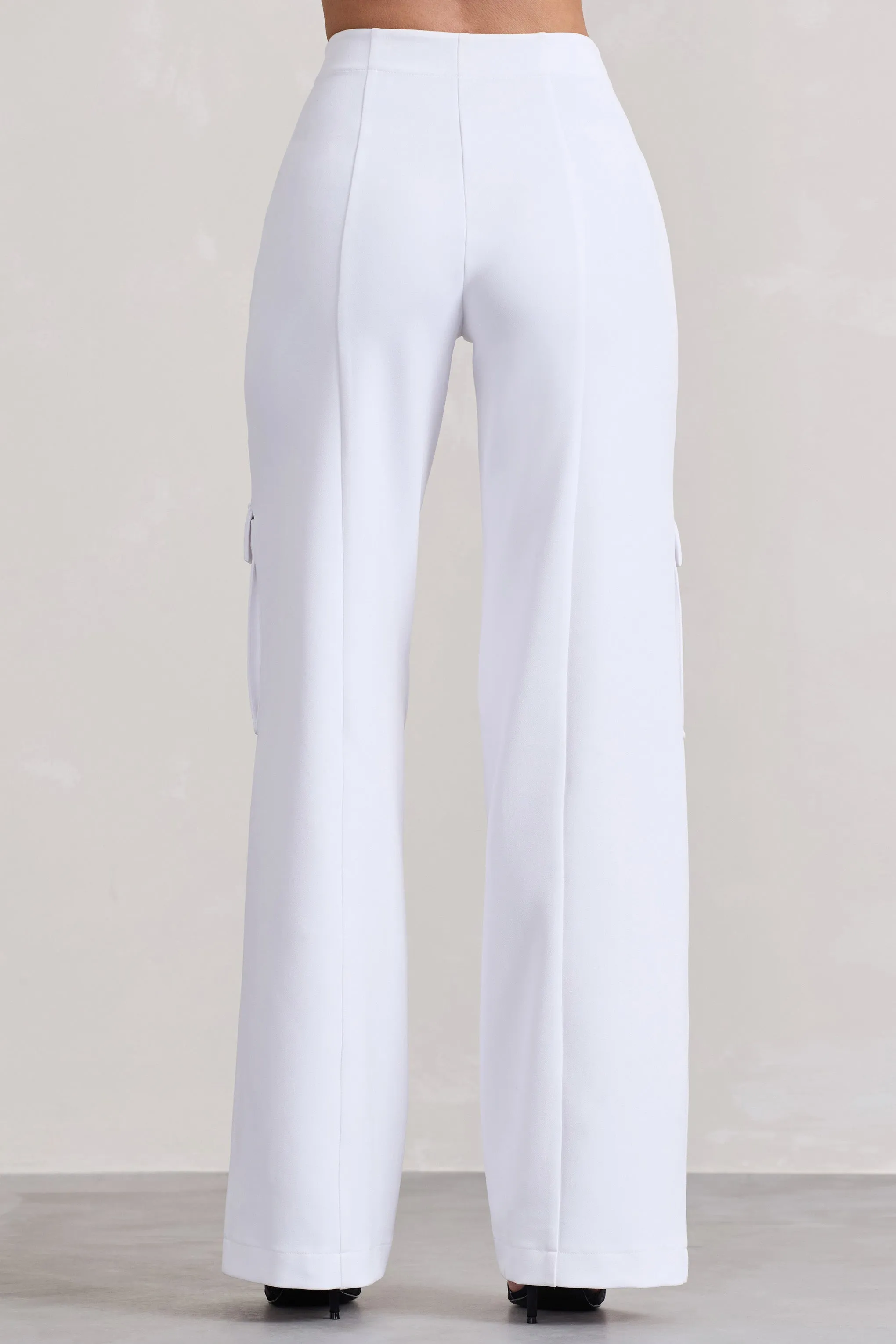 Close Up | White Wide-Leg Cargo Trousers With Ankle Zips