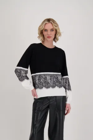 Contrast Lace Panel Sweater Top