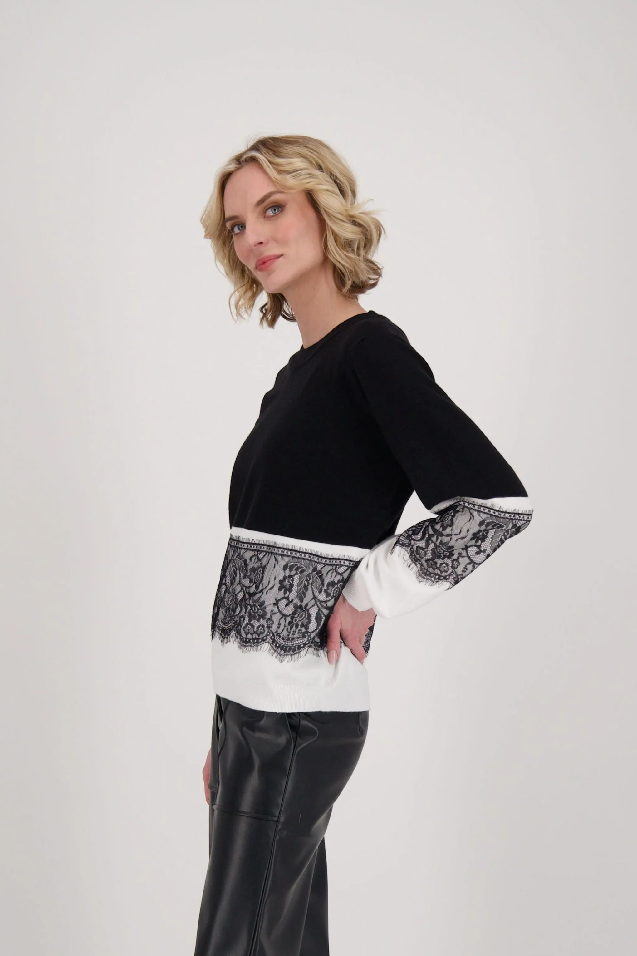 Contrast Lace Panel Sweater Top