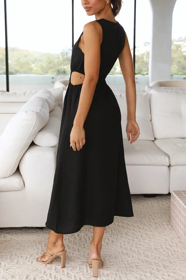 Cut Out Waist Sleeveless Slit Maxi Dress