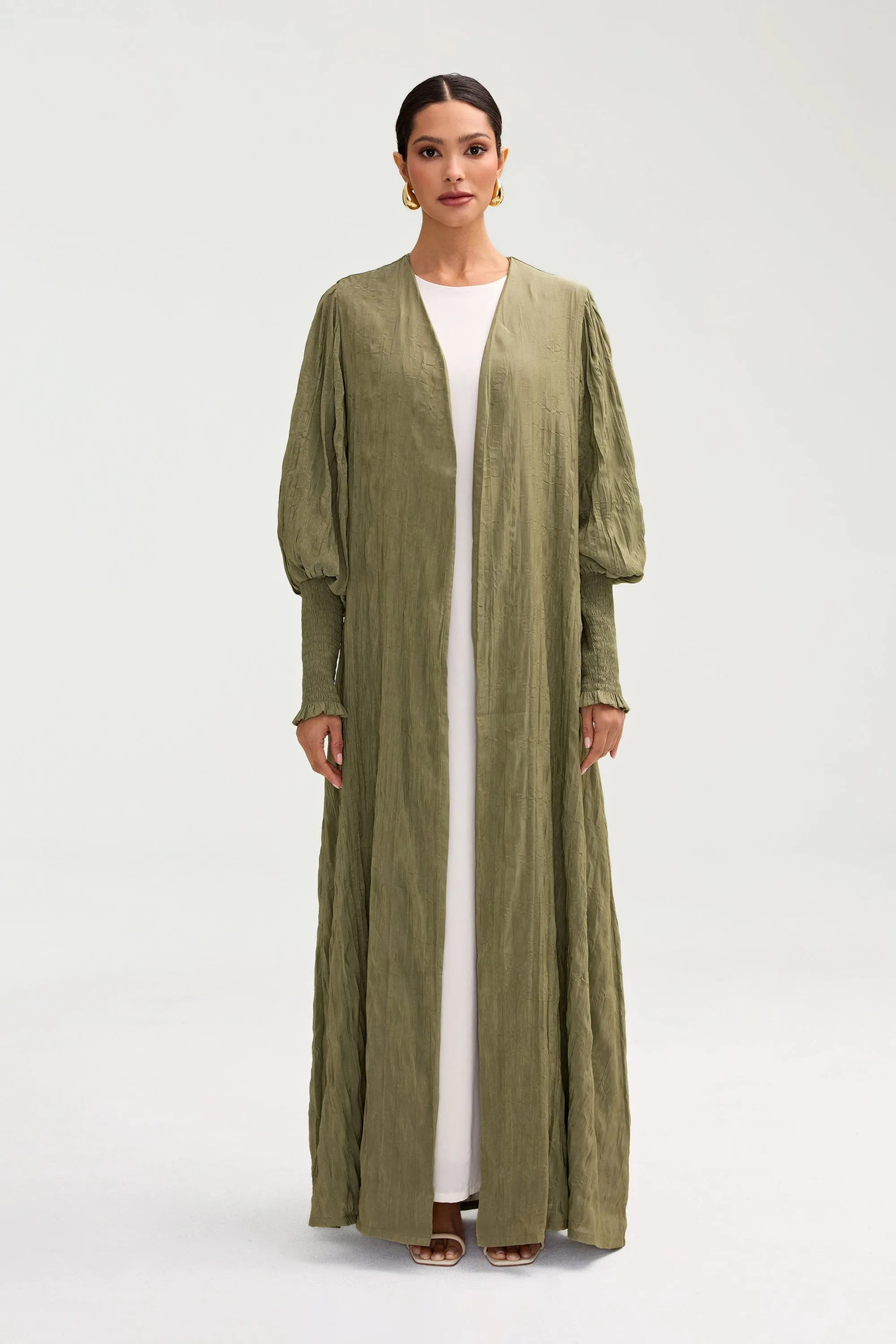 Sage Green Deena Open Abaya - Elegant Lightweight Design