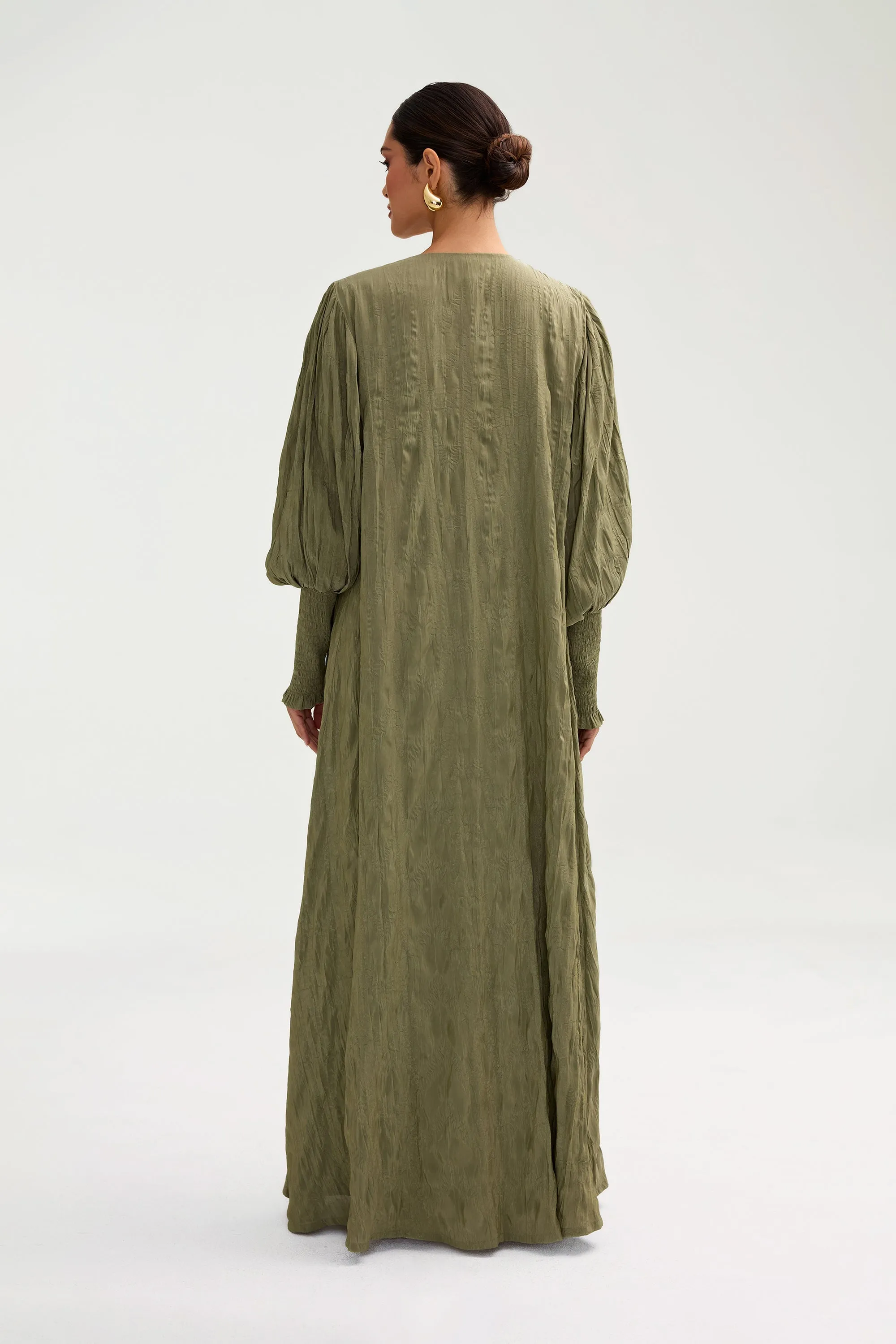 Sage Green Deena Open Abaya - Elegant Lightweight Design