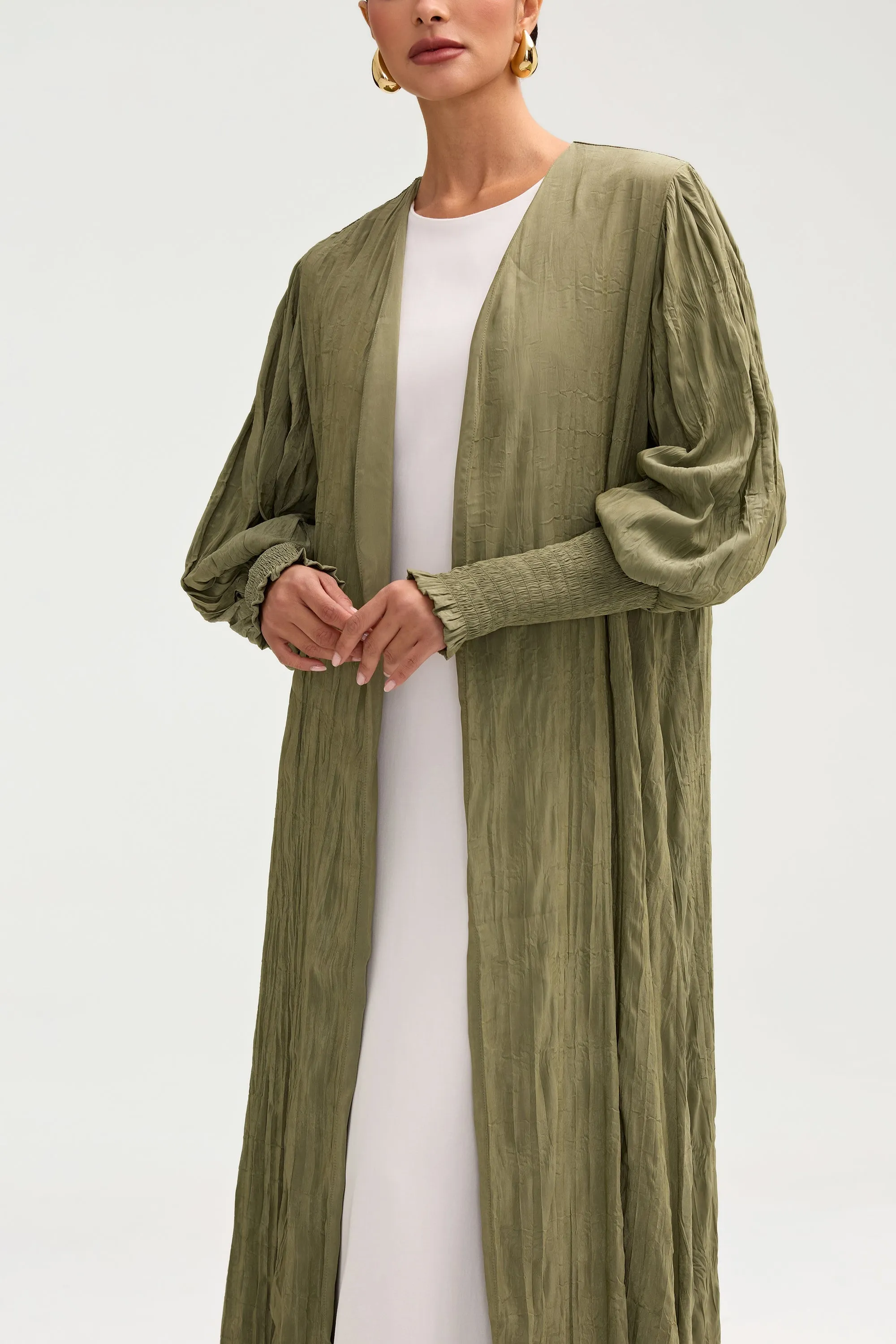 Sage Green Deena Open Abaya - Elegant Lightweight Design