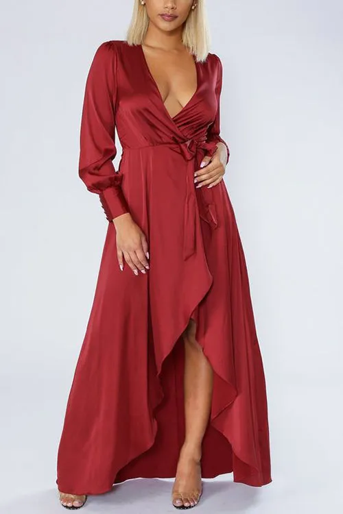 Deep V Neck Strapped High Slit Maxi Dress