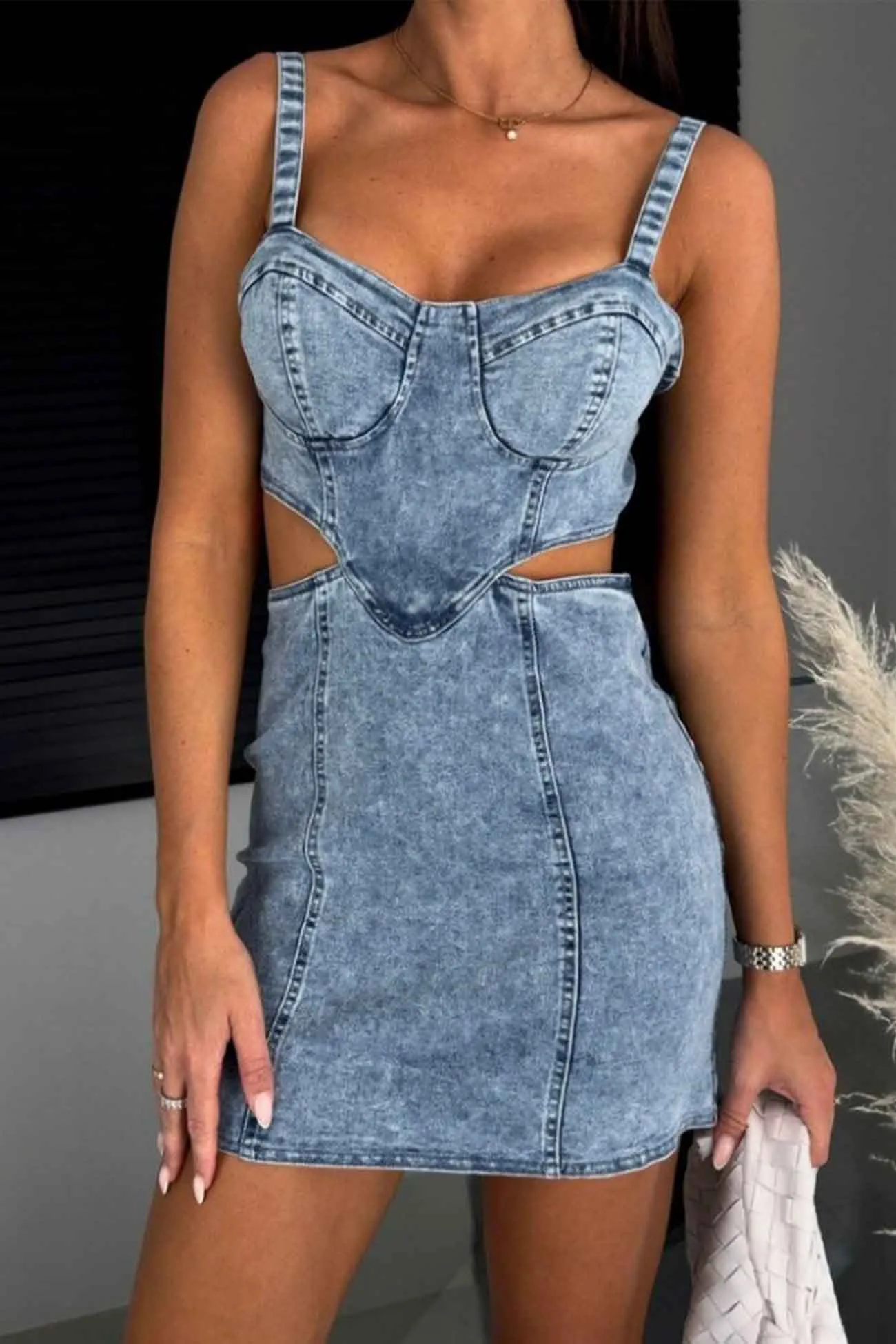 Denim Cutout Bodycon Cami Dress