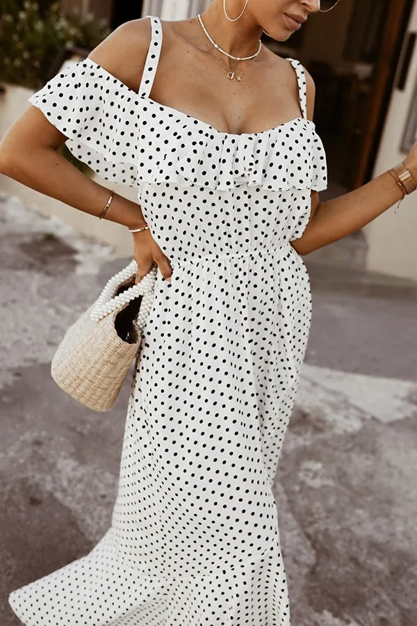 Dot Ruffles Off Shoulder Irregularity Maxi Dress