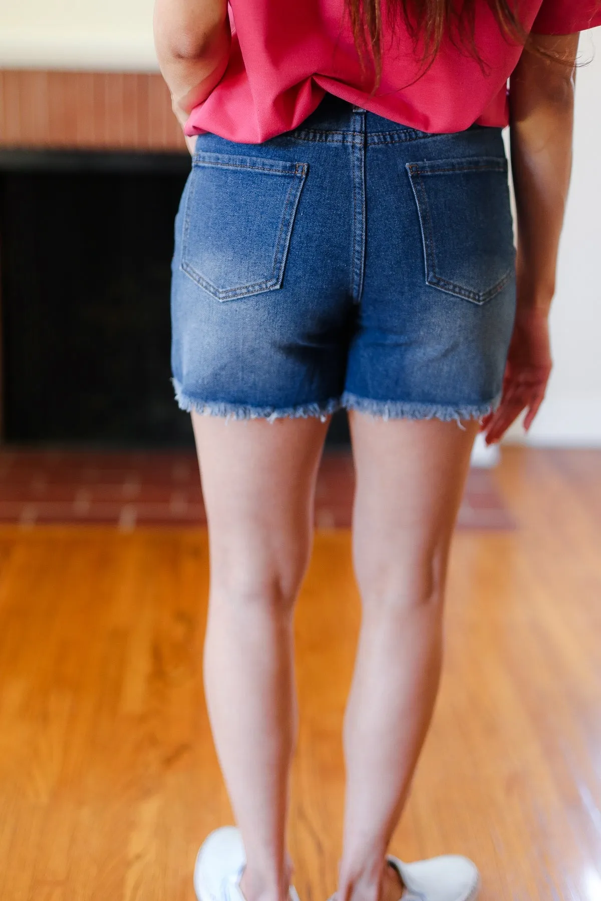 Explore More Collection - American Flag High Rise Frayed Hem Denim Shorts