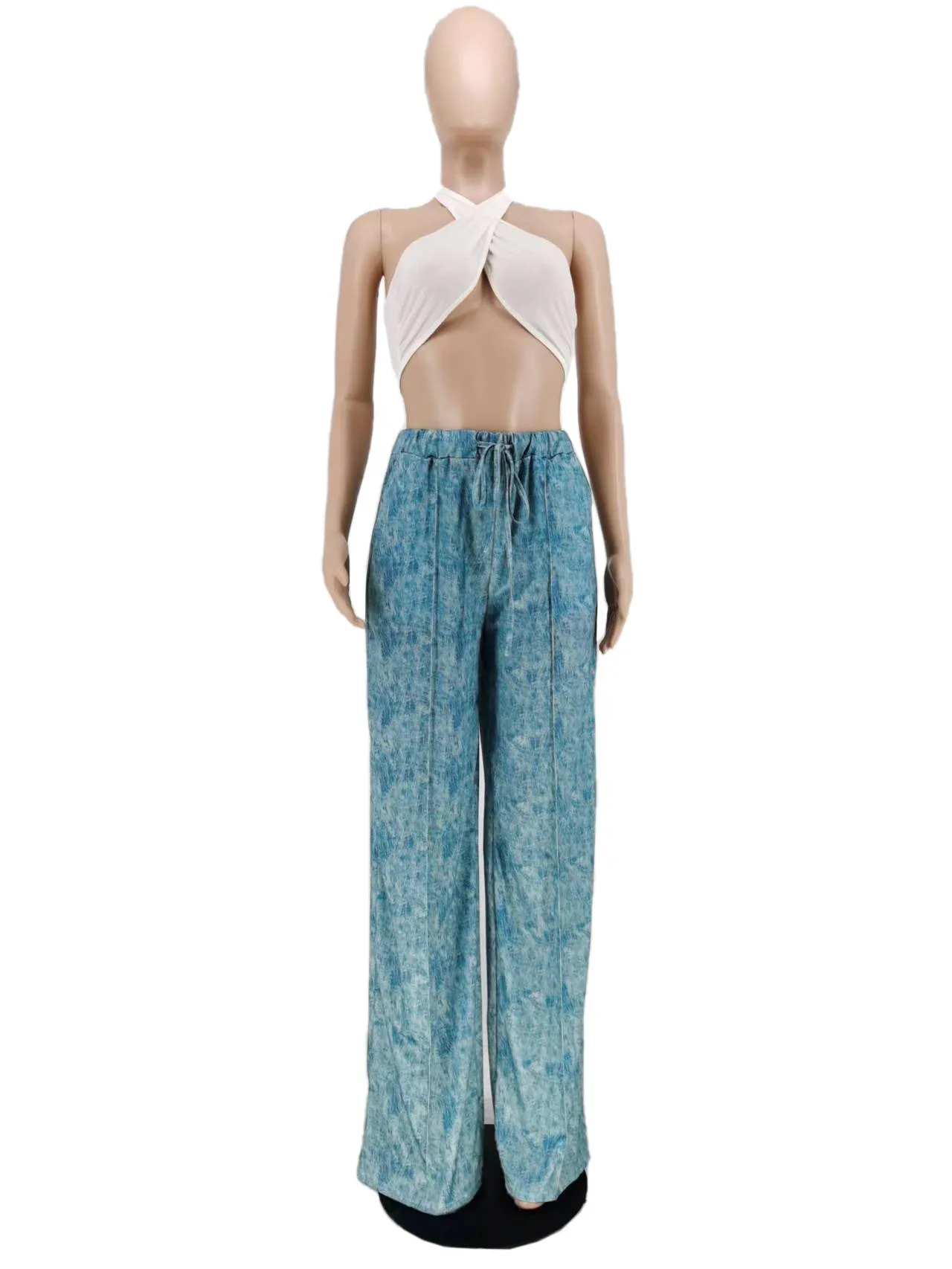 Fashion Print Pocket Wide Leg Pants （Only pants）AY2348