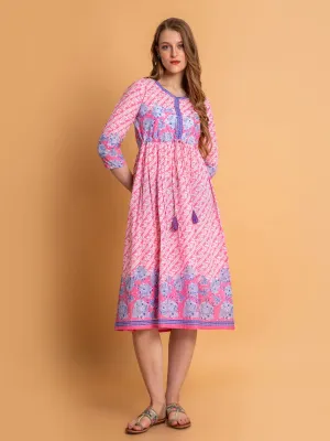 Flowy Mul Cotton Floral Long Dress