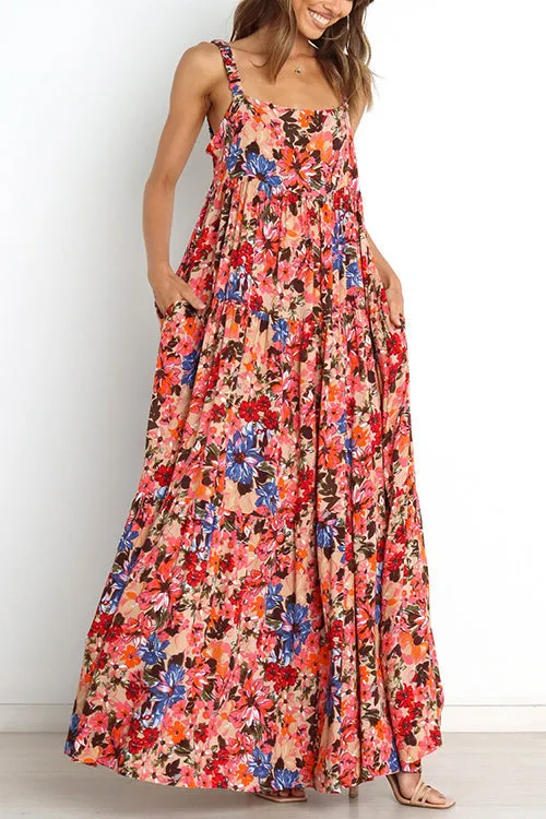 Flroal Pockets Slip Maxi Dress