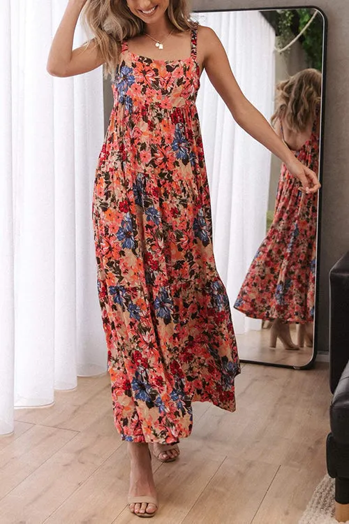 Flroal Pockets Slip Maxi Dress