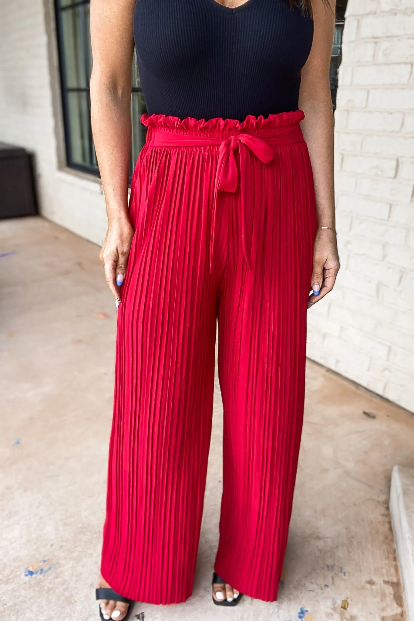 Get Moving Red Pleated Pants