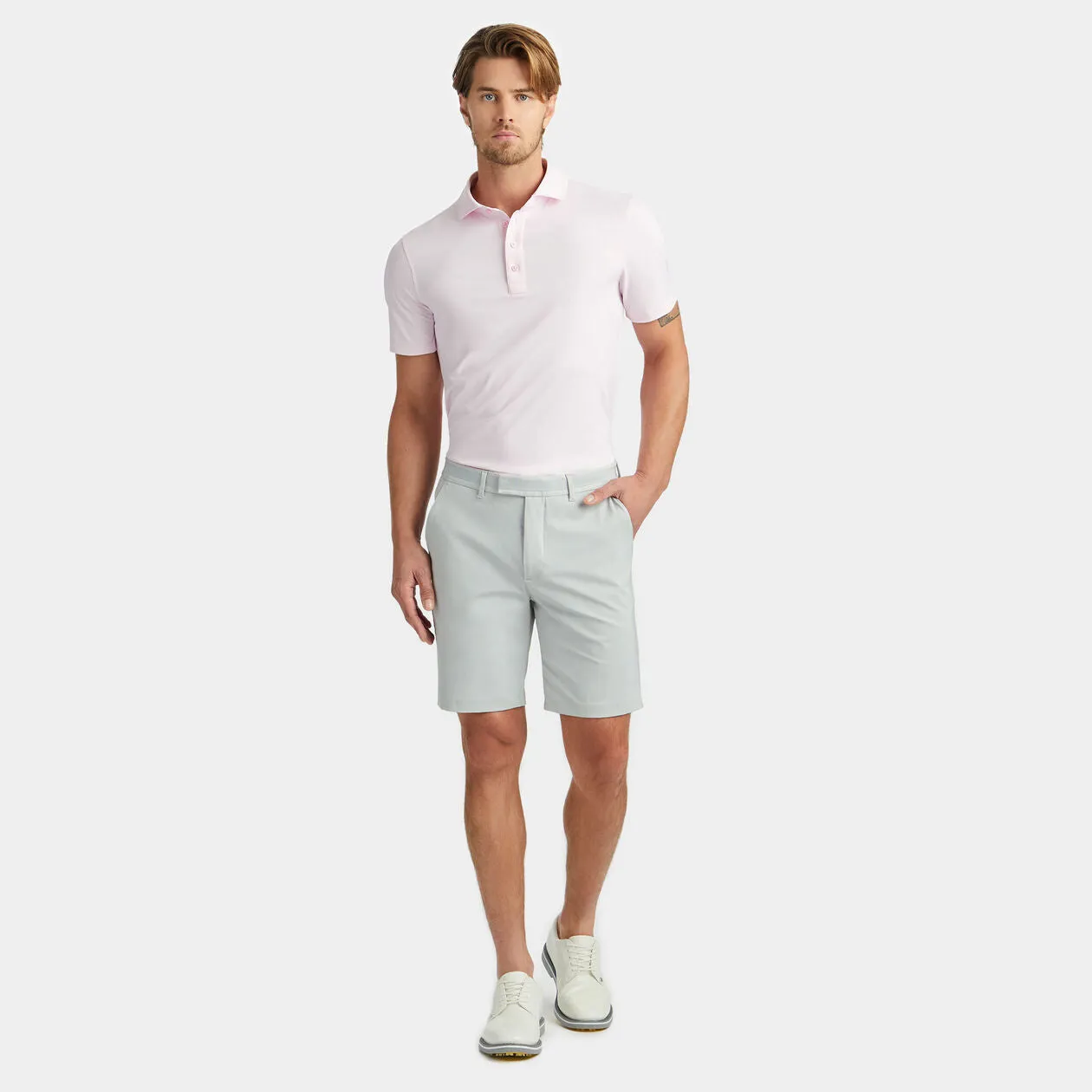 G/Fore Rib Gusset Mélange Ice Nylon Spread Collar Polo