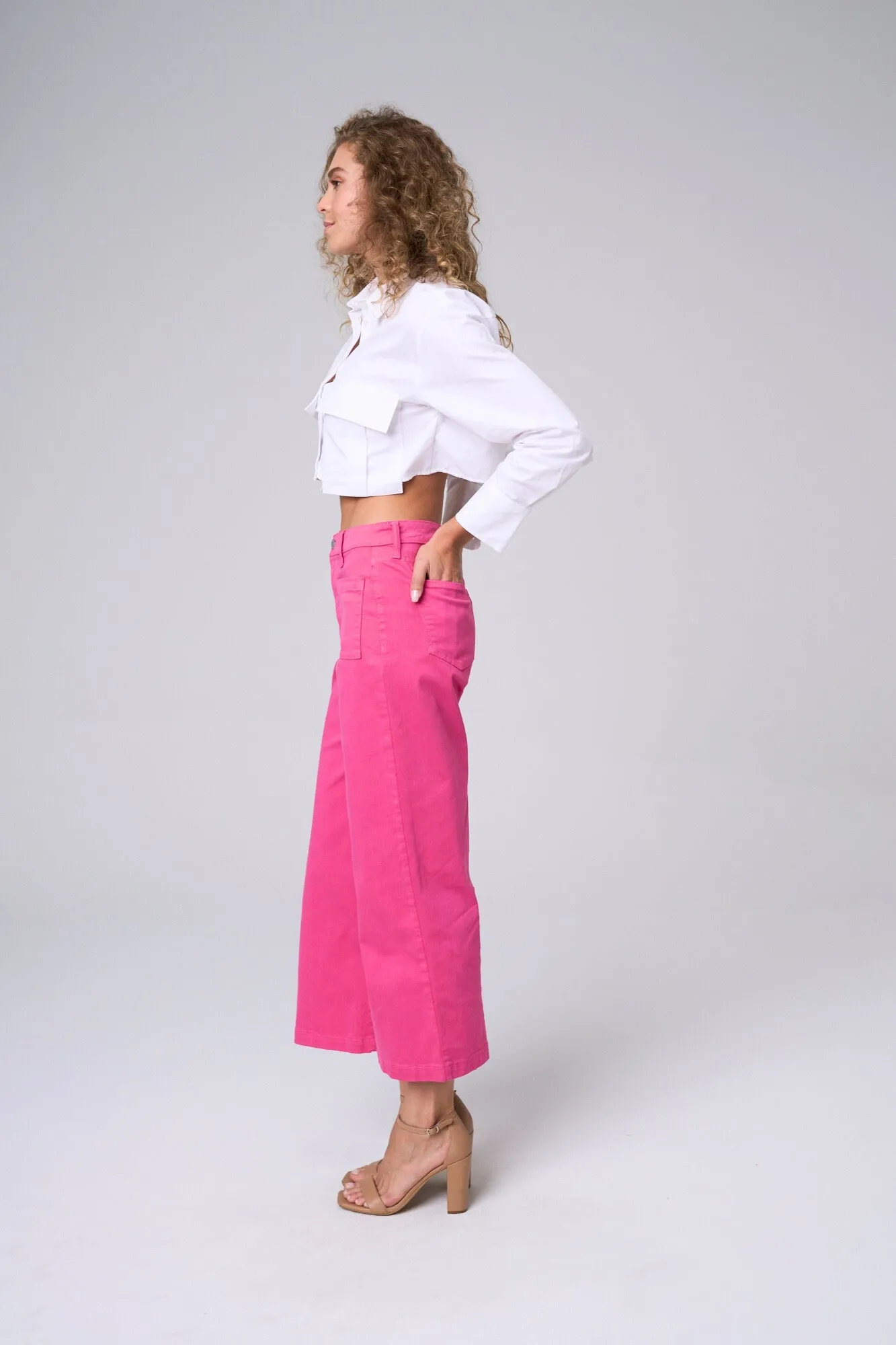 HIGH RISE CROP WIDE LEG IN HOT PINK   /  SP-P12649HP