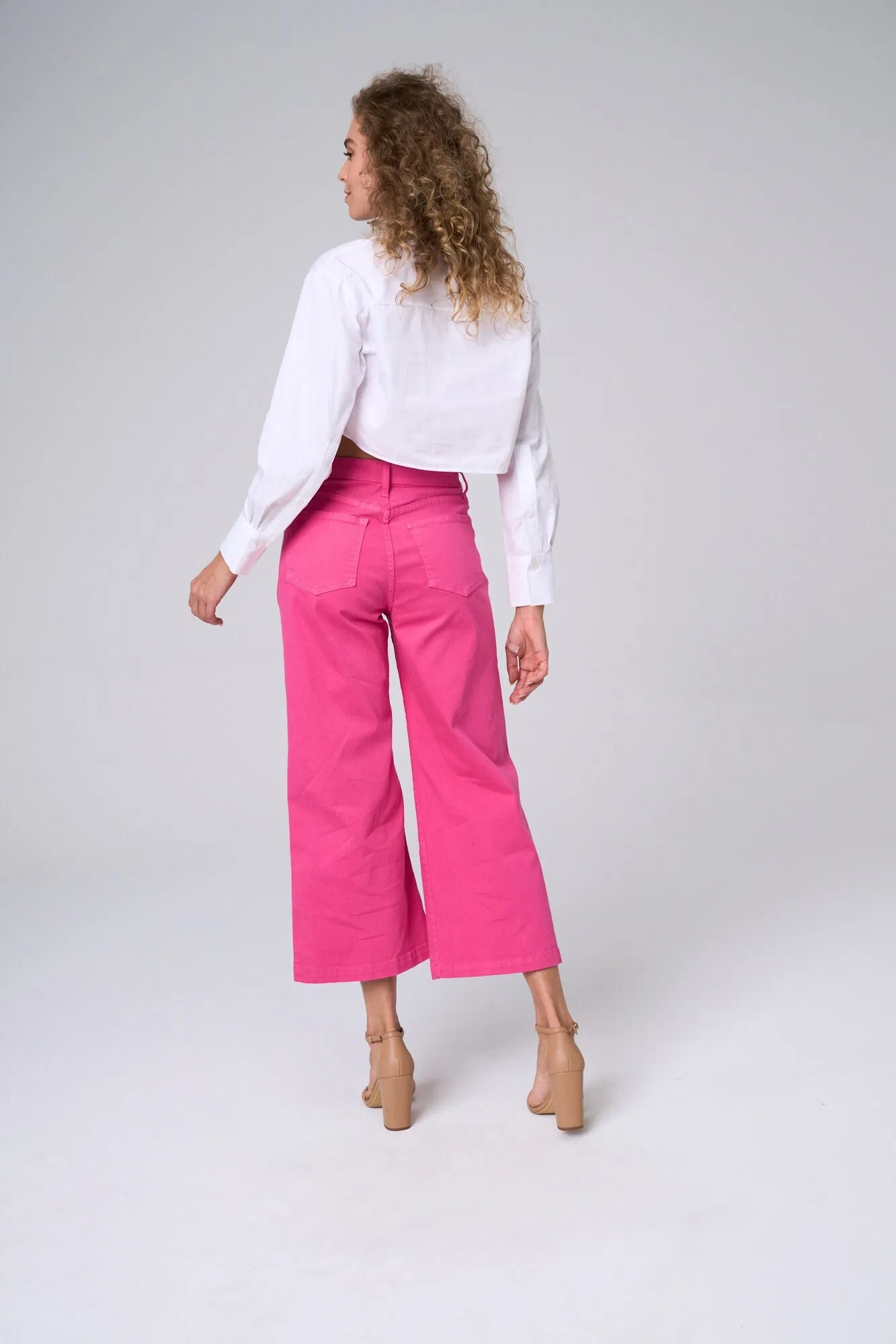 HIGH RISE CROP WIDE LEG IN HOT PINK   /  SP-P12649HP