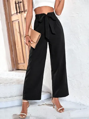 High Waisted Wide Leg Ribbed Solid Color Casual Pants Bottoms