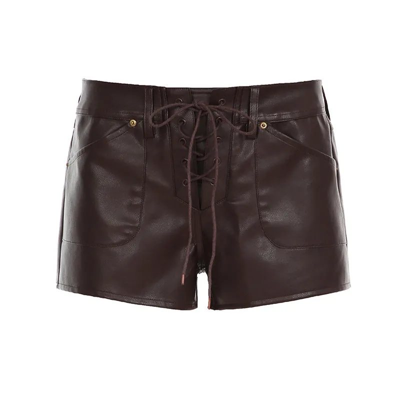 Lace-Up Faux Leather Shorts