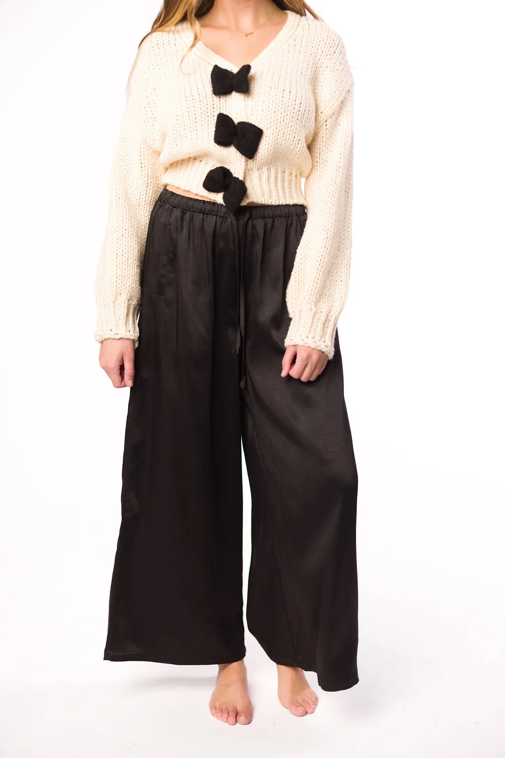 Mari Wide Leg Satin Pants in Black