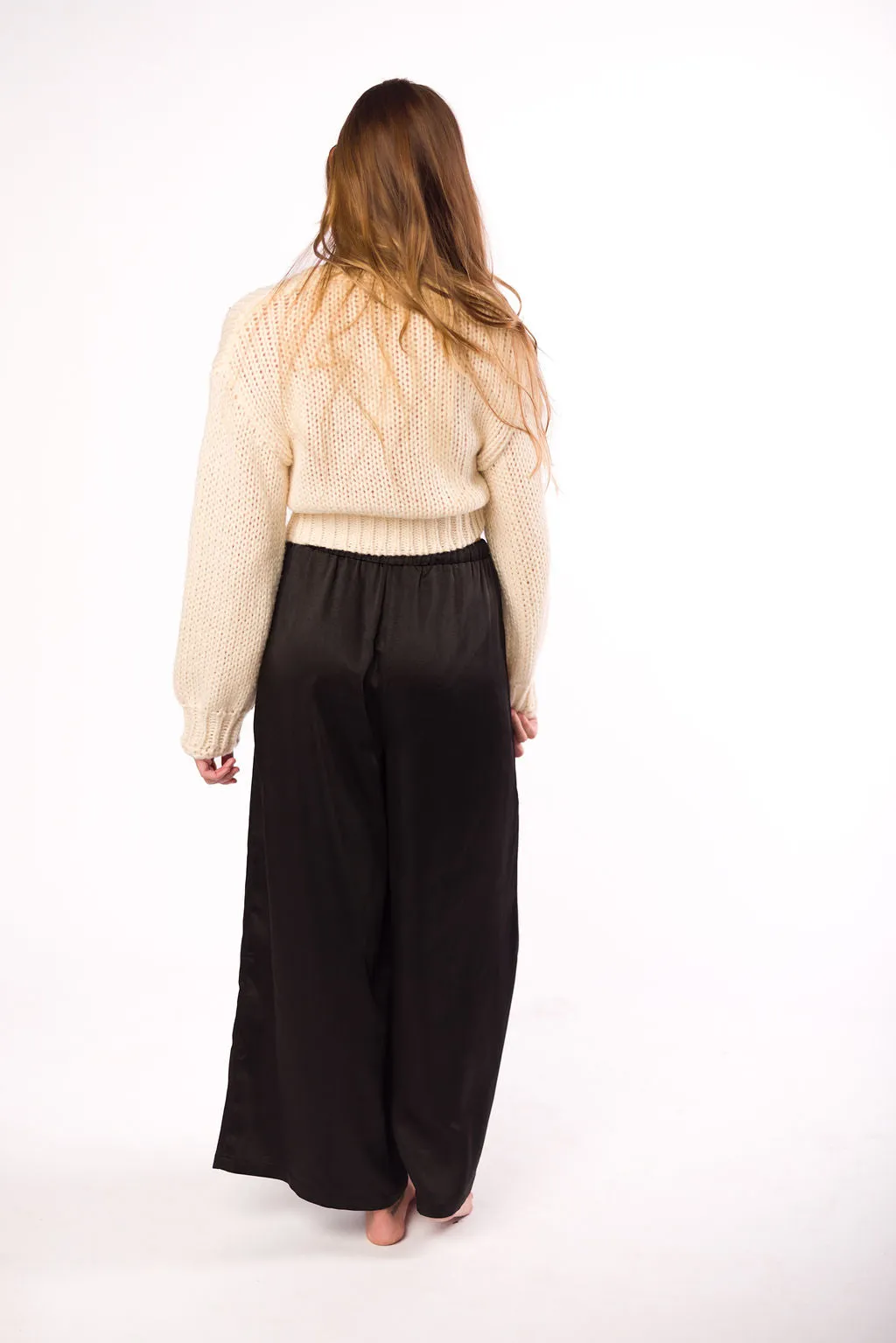 Mari Wide Leg Satin Pants in Black