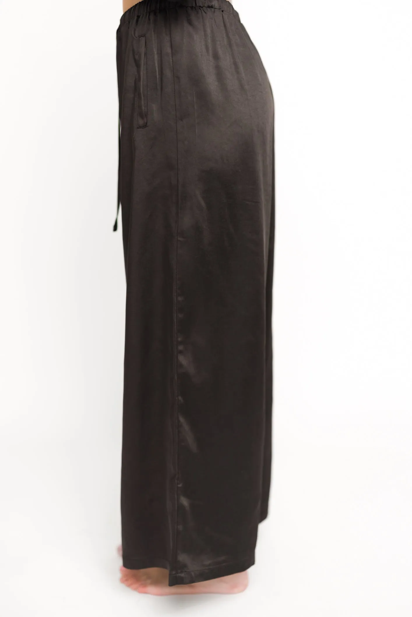 Mari Wide Leg Satin Pants in Black